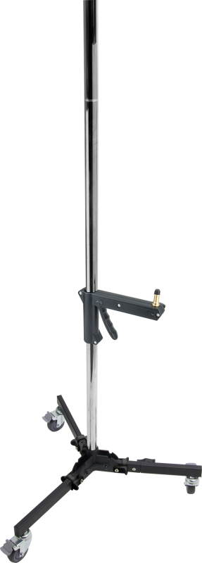Steel column roller stand with a braked wheel allows you to get your lights mobile in the studio or on location with ease and convenience.