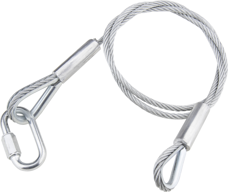 Safety cables are recommended when supporting lights cameras or accessories from the ceiling in case they unexpectedly come loose from where they are mounted. This is a heavy-duty steel safety cable. It is 100cm long and has a diameter of 5mm with a load rating of 50kg.