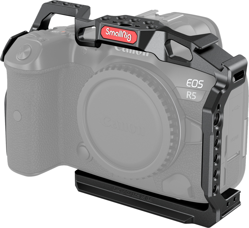 A form fitting full Cage for Canon R5 & R6 and R5C cameras with maintains access to the camera controls and features a variety of mounting options.