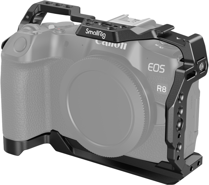 Designed to protect the Canon EOS R8 and attach accessories.