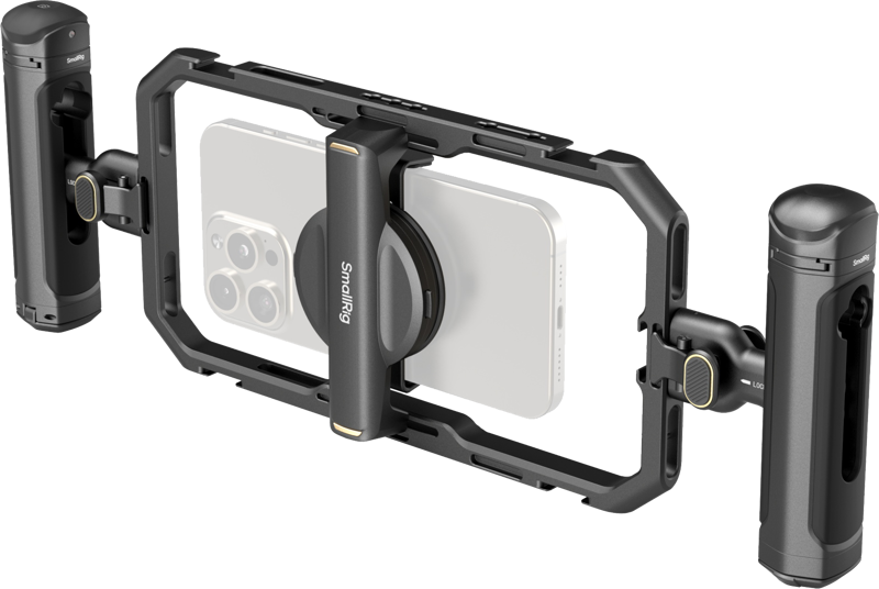 Provides an efficient and compact solution for professional video shooting with smartphones. The kit includes a universal smartphone cage