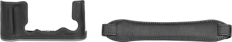 Designed to protect the camera while enhancing its vintage charm and quality. The kit includes a leather half-case and a shoulder strap.