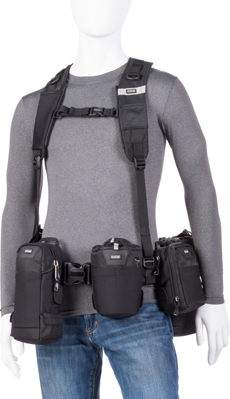 Shoulder strap that provides vertical support to Think Tank belts and belt packs.