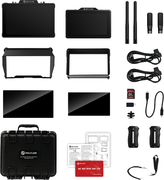 This kit pairs the Pyro 5 (5.5″) and Pyro 7 (7″) into a versatile TX/RX monitoring solution. Both models offer 2.4/5 GHz dual‑band transmission