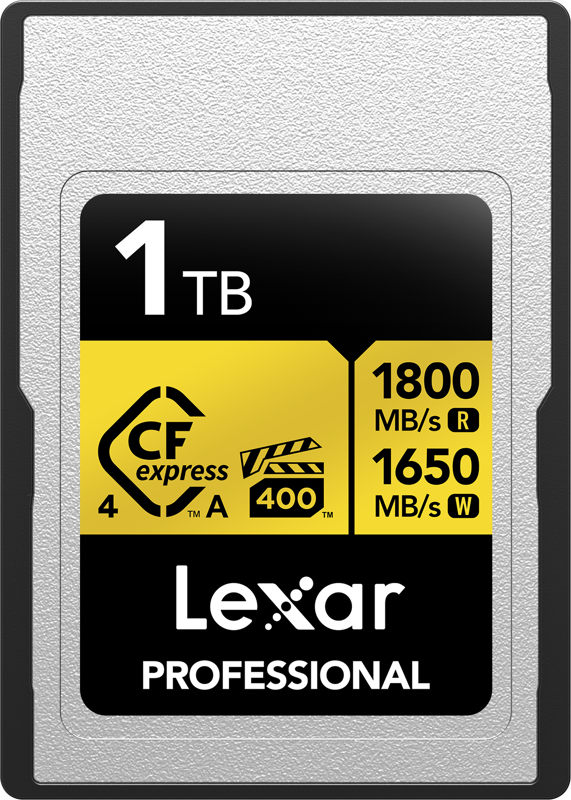 Experience the CFexpress 4.0 advantage and capture 8K raw cinema-quality video with the 1TB Professional GOLD CFexpress 4.0 Type A Memory Card from Lexar