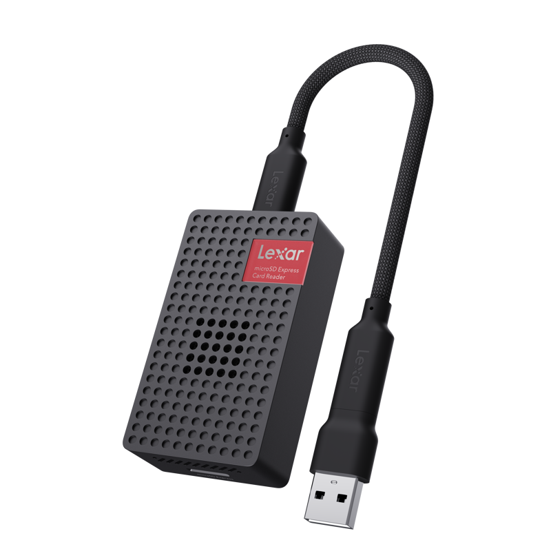 The Lexar microSDXC Express Card Reader provides a perfect path to transfer data at up to 900MB/s.1 Built with an internal fan and using highly durable materials