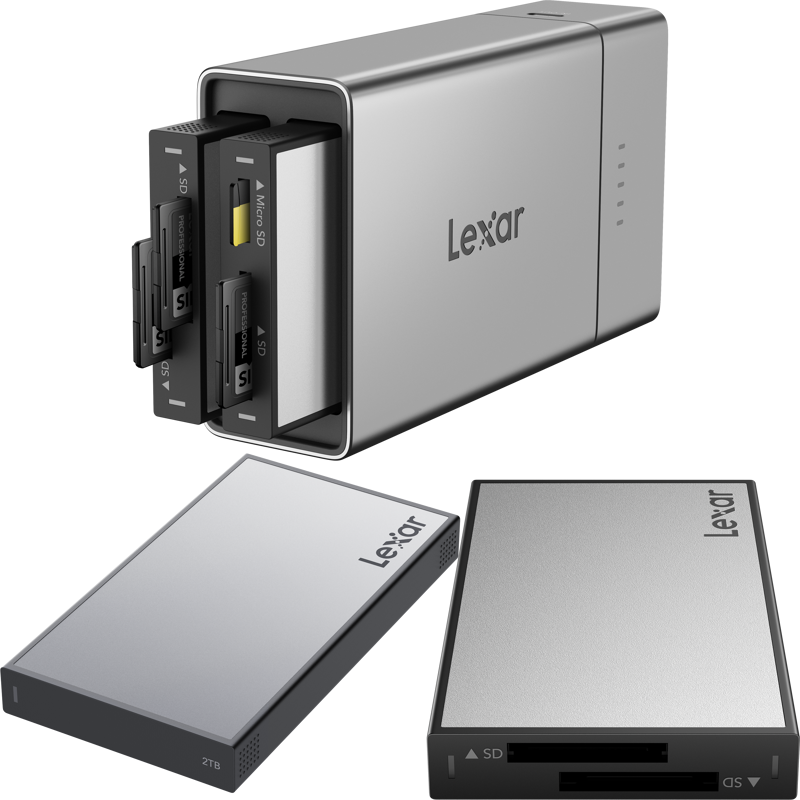 The Lexar Professional Workflow Go bundle combines the portable 2-bay Workflow Go Docking Station with a Dual SD card reader and a high-capacity 2TB SSD. Designed for professionals on the move