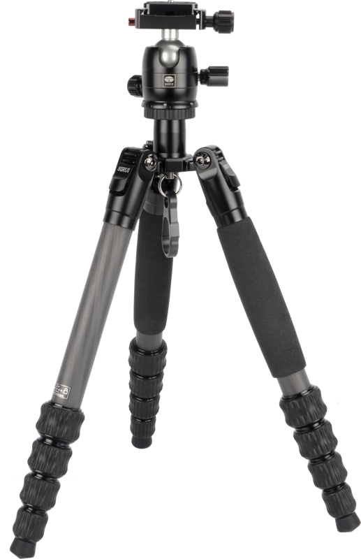 Lightweight and strong carbon fiber tripod with 5 leg sections and included ball head. Very usable for travels.