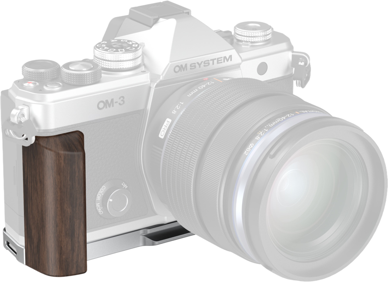 SMALLRIG 5563 L-Shaped Mount Plate with Wooden Handle for OM SYSTEM OM-3