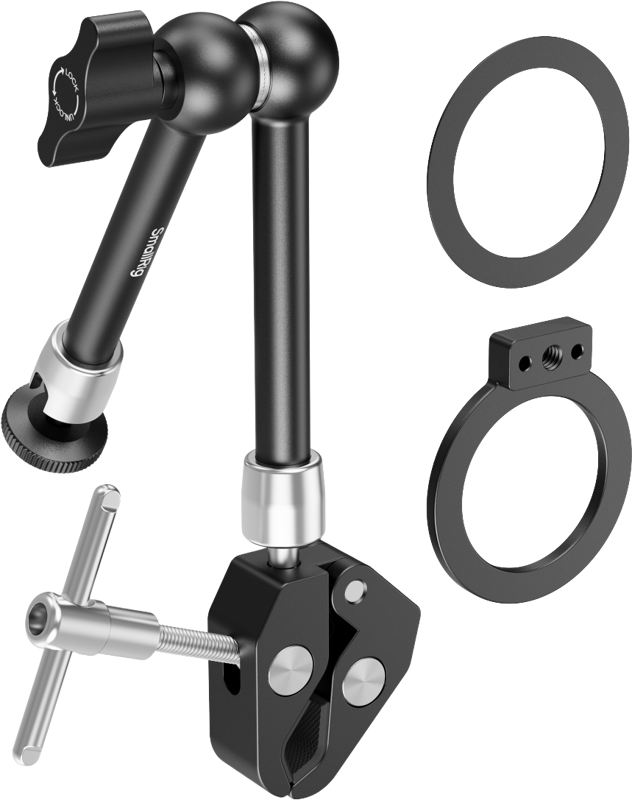 Consists of an integrated magic arm with a crab-shaped clamp