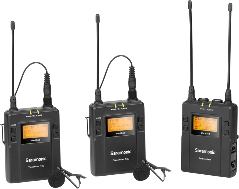 Wireless microphone and receiver kit for system cameras