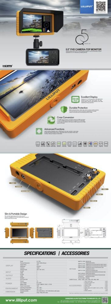 5.5" LILLIPUT Q5 SDI/HDMI monitor with cross conversion