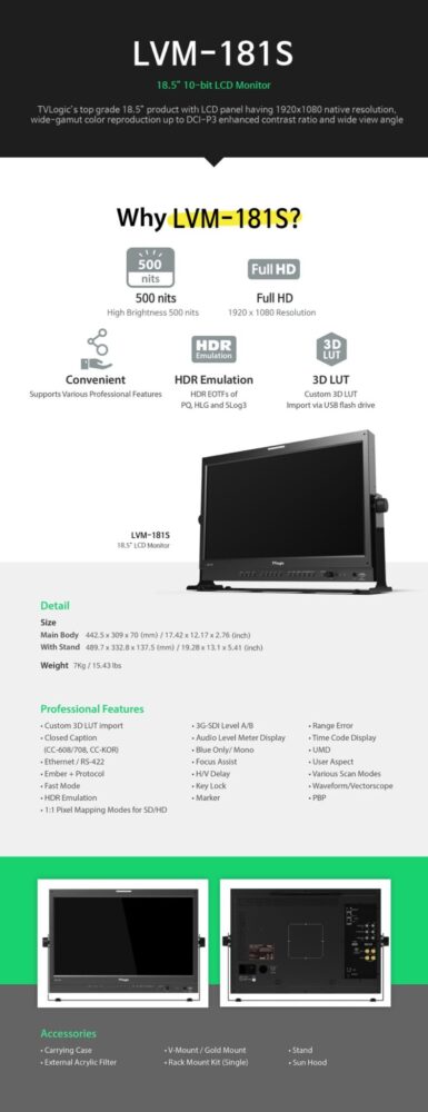 18.5" TVLOGIC LVM-181S FHD studio monitor