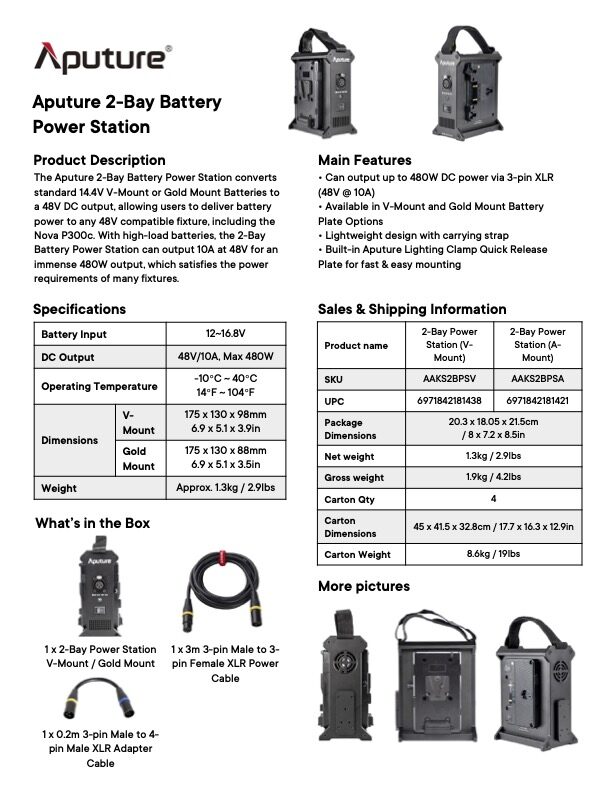 APUTURE 2-Bay Battery Power Station (V-mount)