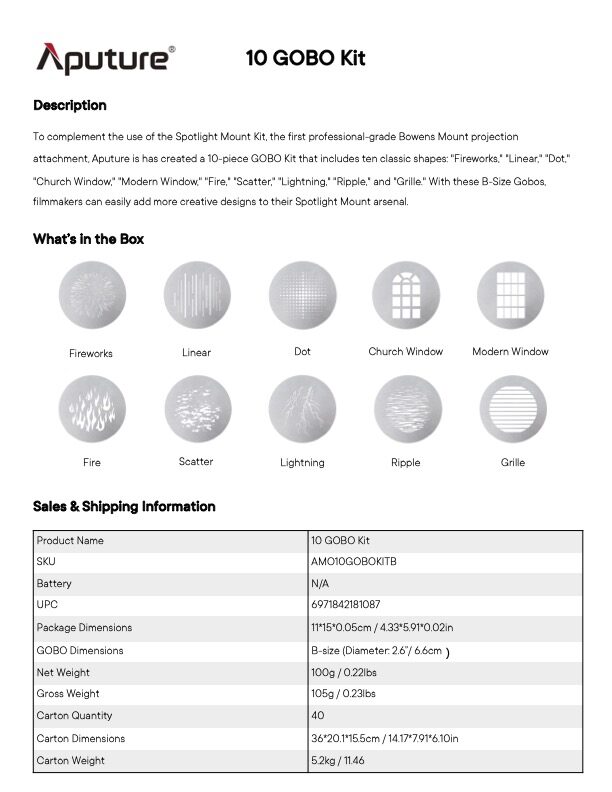 APUTURE 10 Gobo Kit