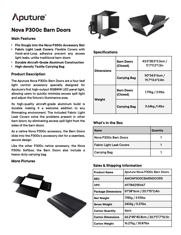 APUTURE Barn Door for Nova P300c
