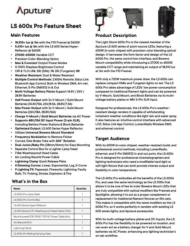 APUTURE Light Storm 600X PRO 600W bi-color point-source LED