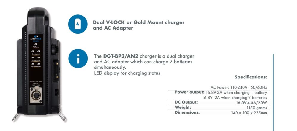 DIGITEX DGT-BP2 kahe pesaga V-lock akulaadija