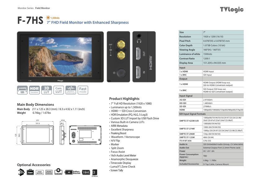 7″ TVLOGIC F-7HS FHD field monitor, cross conversion