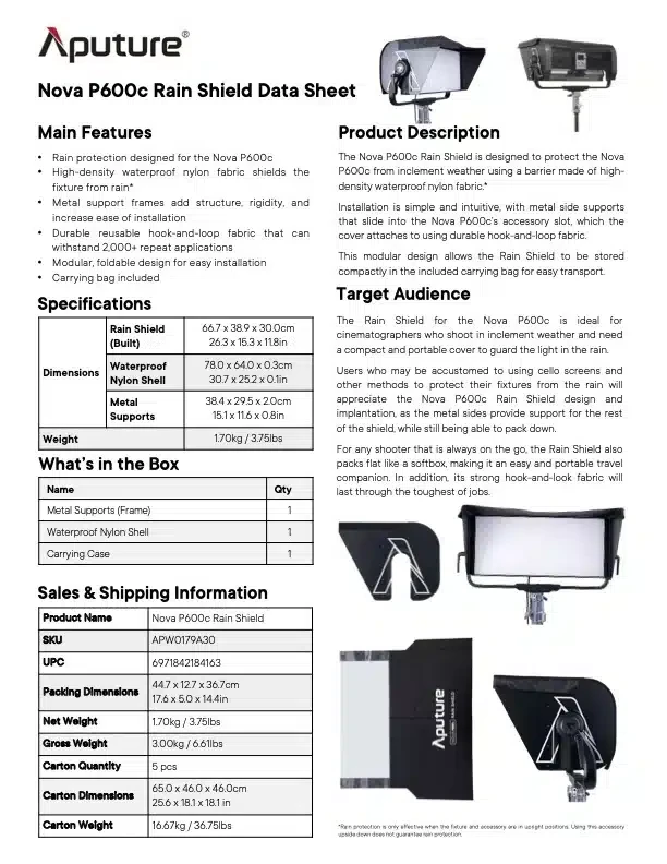 APUTURE Nova P600c Rain Shield