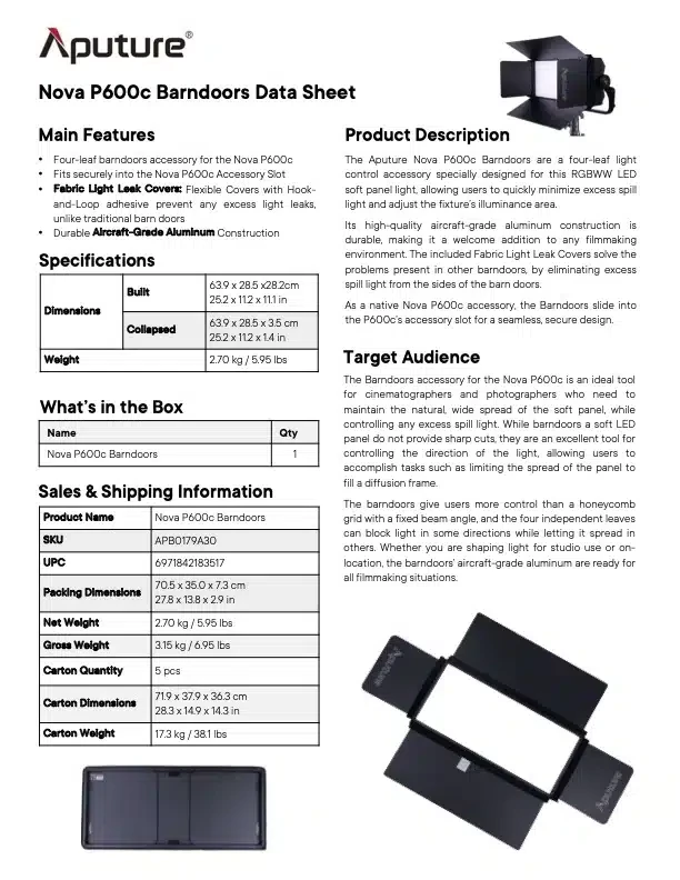 APUTURE Nova P600c Barn Door