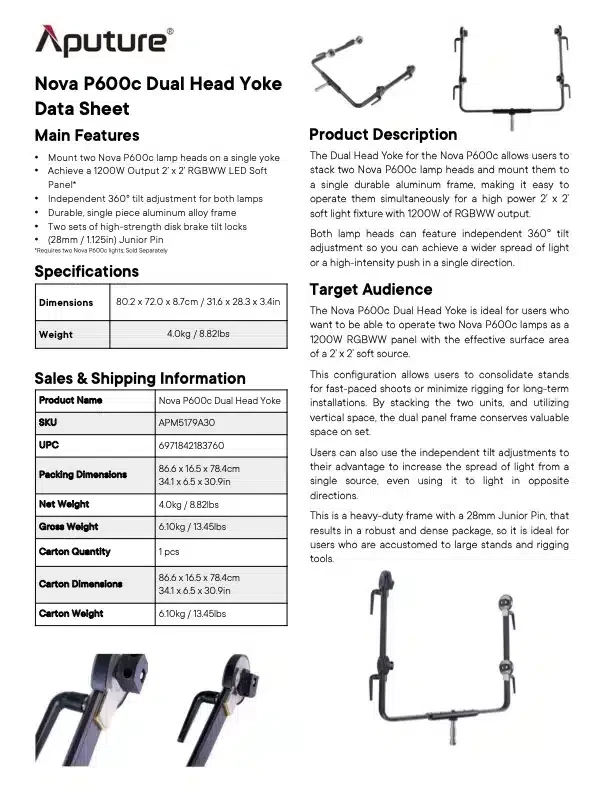 APUTURE Nova P600C Dual Head Yoke