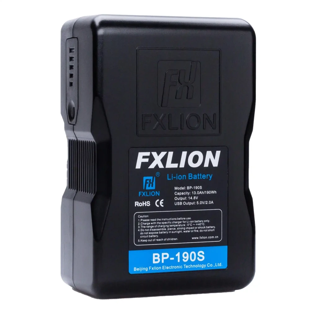 FXLION Cool Black V-Mount Battery, 14.8V, 190Wh, with USB, D-Tap