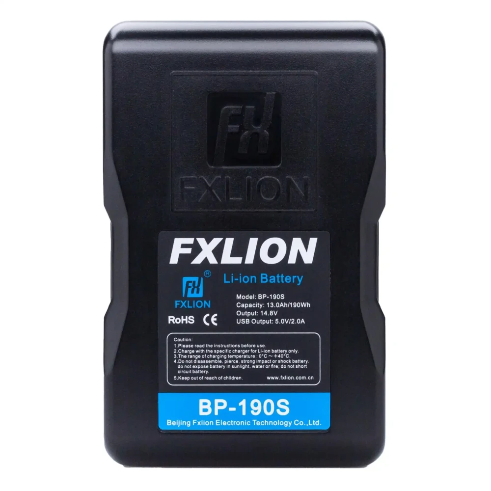 FXLION Cool Black V-Mount Battery, 14.8V, 190Wh, with USB, D-Tap