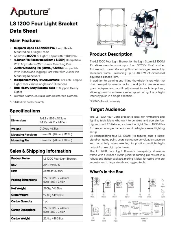 APUTURE LS 1200 4-Light Bracket