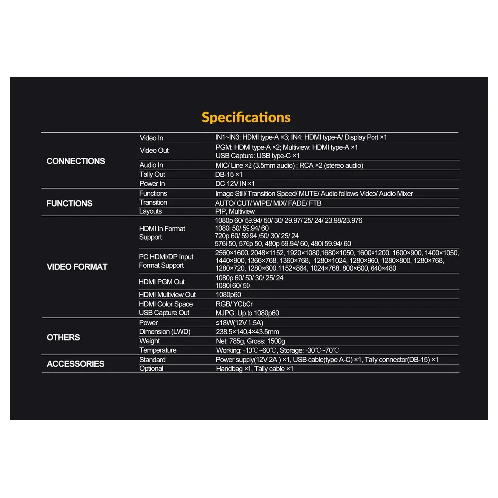 AVMATRIX HVS0401U 4-ch HDMI Multi-format Streaming Video Switcher