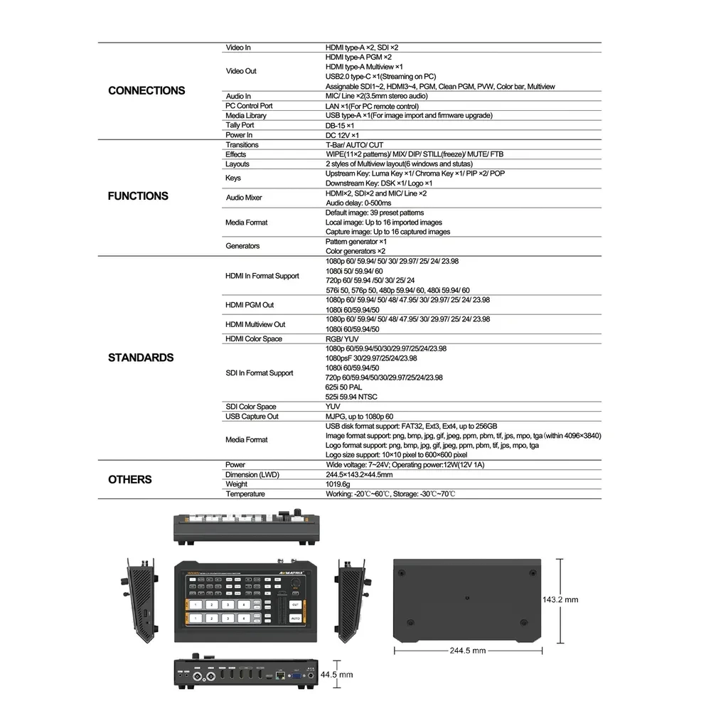 AVMATRIX HVS0403U 4-ch HDMI SDI Multi-format Streaming Video Switcher