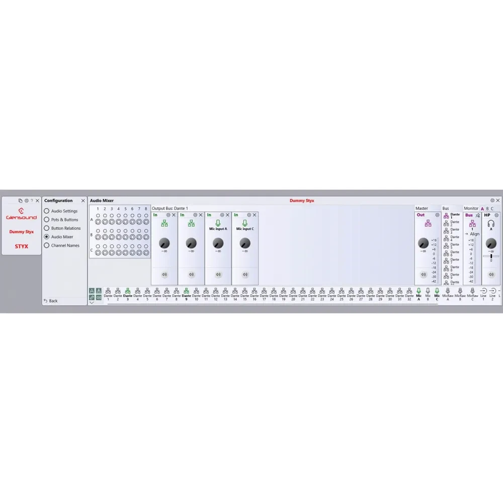 GLENSOUND STYX audio mixer for Dante/AES67 audio networks