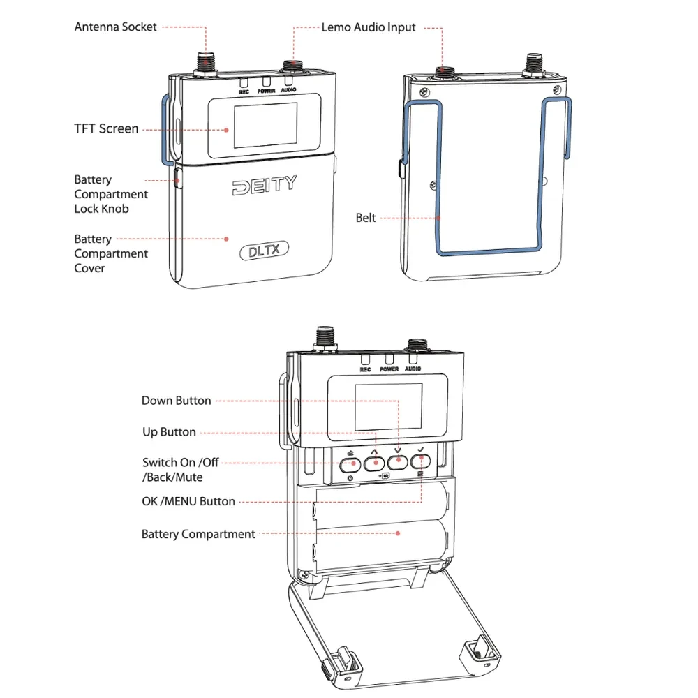 DEITY Theos DLTX Phantom Power Body Pack Transmitter
