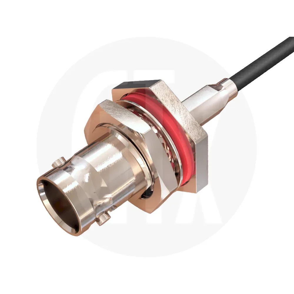 Gigatronix BNC HDTV 12G SDI panel crimp bulkhead jack, RG179, RG179DT