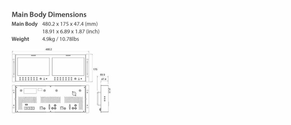 9" TVLOGIC RKM-290A dual FHD 4RU multi-channel rack monitor