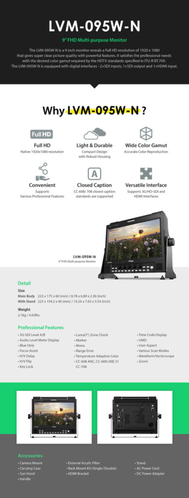 9" TVLOGIC LVM-095W-N FHD 3G LCD monitor