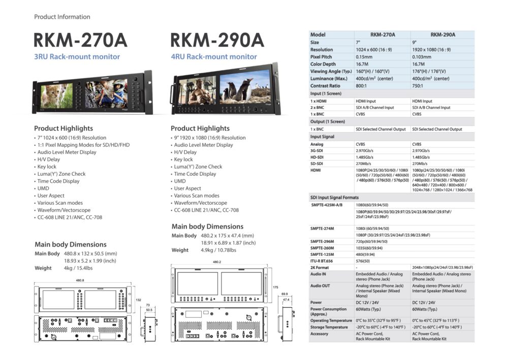 7" TVLOGIC RKM-270A dual LCD 3RU multi-channel monitor