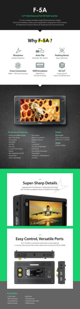 5.5" TVLOGIC F-5A FHD LCD viewfinder monitor SDI/HDMI