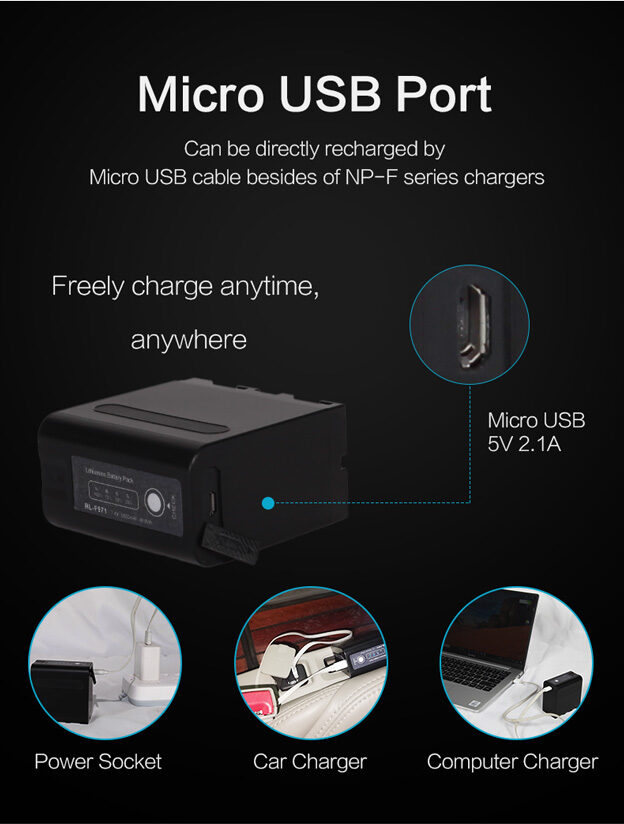 Sony NP-F seeria asendusaku ROLUX YC-F971, 6600mAh, USB in/out