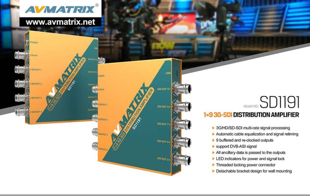 AVMATRIX SD1191 1×9 SDI reclocking distribution amplifier