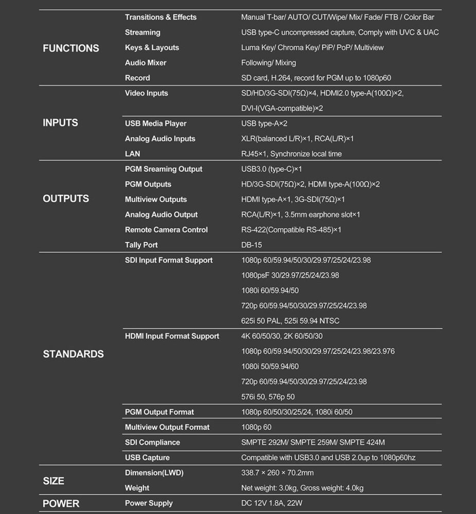 AVMATRIX VS0605U standalone 6ch multi-format streaming video switcher