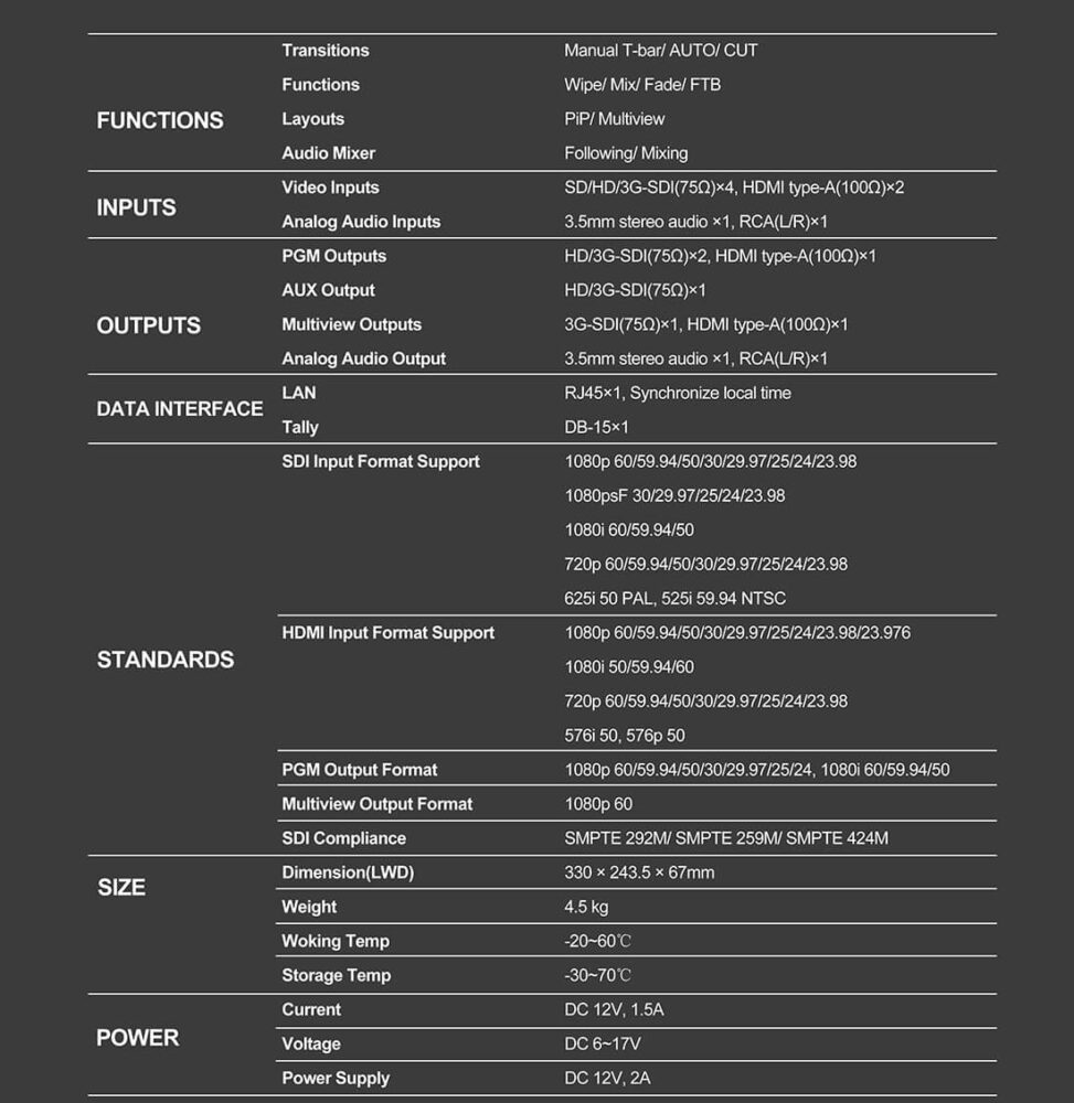 AVMATRIX PVS0613U portable 6ch SDI/HDMI multi-format streaming video switcher