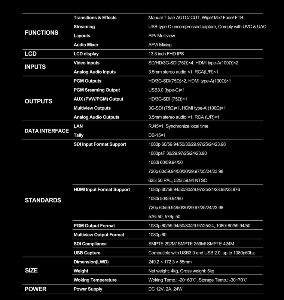 AVMATRIX PVS0613U portable 6ch SDI/HDMI multi-format streaming video switcher
