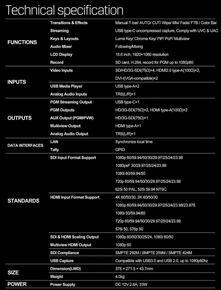 AVMATRIX PVS0615U multi-format 6 channel streaming video switcher
