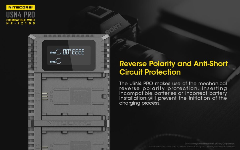 Nitecore USN4 PRO dual slot digital USB charger for Sony NP-FZ100 batteries