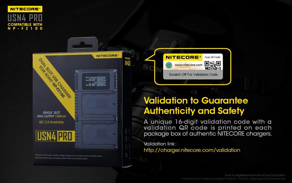 Nitecore USN4 PRO akulaadija SONY NP-FZ100 akudele, USB