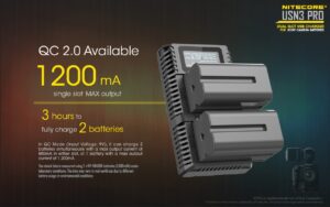 Nitecore USN3 PRO dual slot digital USB charger for Sony NP-F series batteries