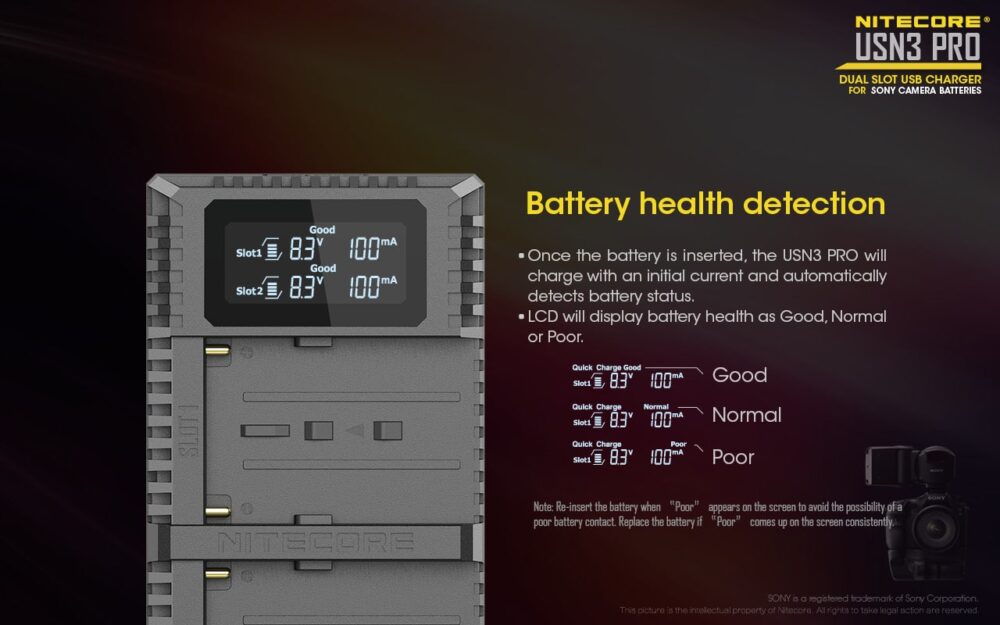 Nitecore USN3 PRO akulaadija SONY akudele, USB