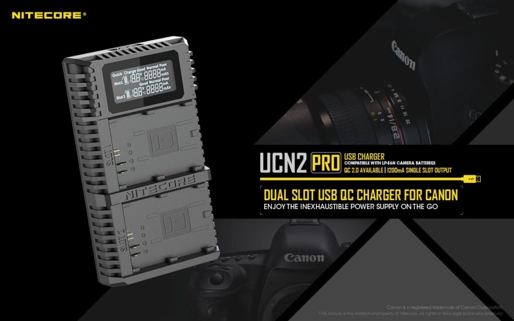 Nitecore UCN2 PRO akulaadija CANON LP-E6N akudele, USB