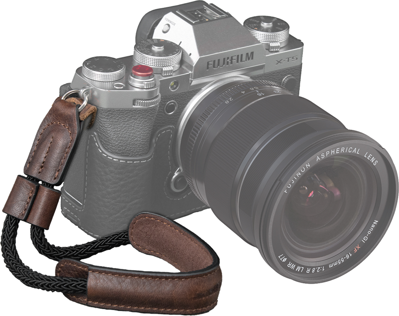 A wriststrap made of leather and nylon for more comfort